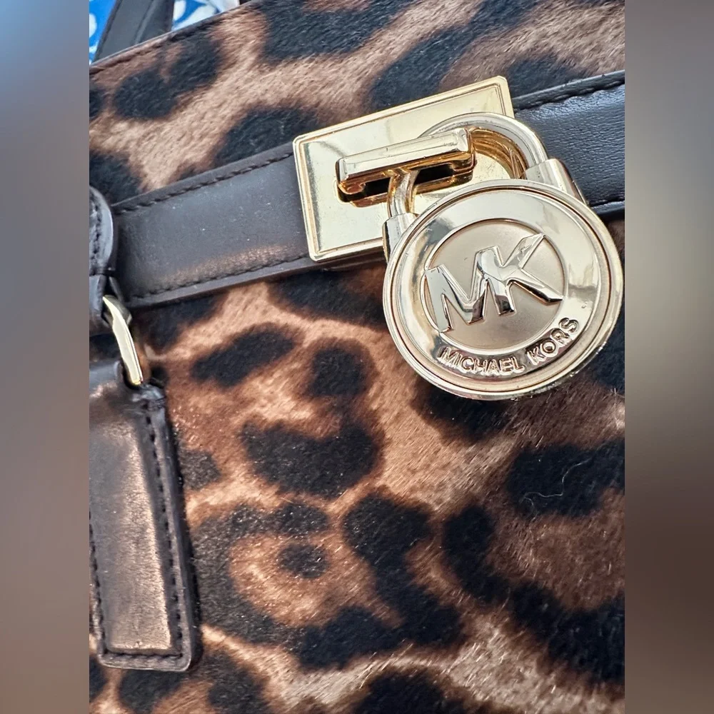 Michael Kors Hamilton Leopard Calf Hair and Suede Handbag - Picture 9 of 10